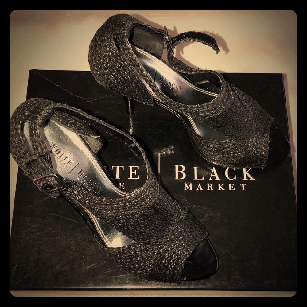 WhiteHouse/BlackMarket Black Straw Stilettos Size7 - Picture 4 of 4